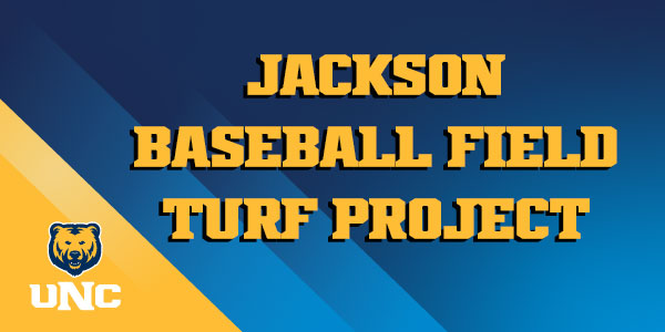 Blue background with yellow words that say: Jackson Baseball Field Turf Project