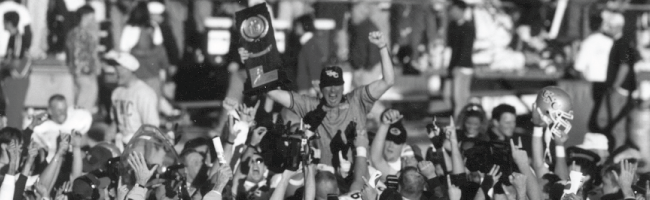 Head Coach Joe Glenn celebrates the division ii football national championship